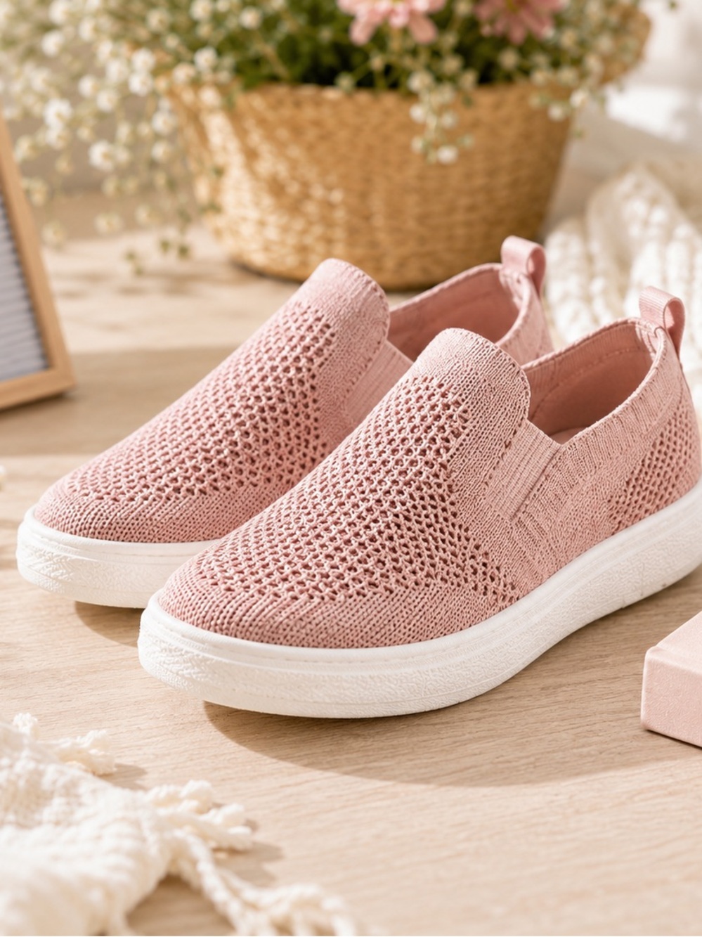 Girls Knit Slip-On Sneakers – Pink | Size 4 | The Children’s Place | New